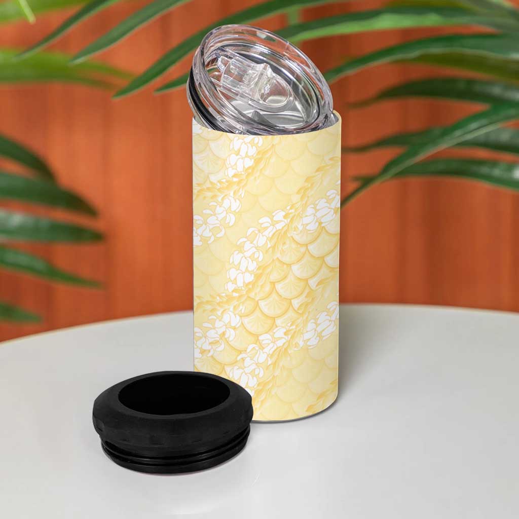 Pastel Yellow Mermaid Puakenikeni Maile Lei 4 in 1 Can Cooler Tumbler