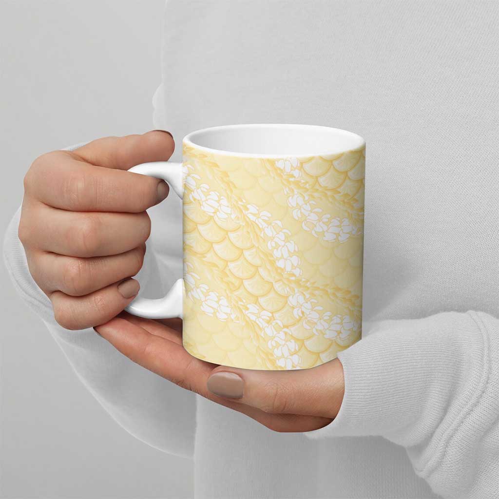Pastel Yellow Mermaid Puakenikeni Maile Lei Ceramic Mug