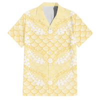 Pastel Yellow Mermaid Puakenikeni Maile Lei Family Matching Off Shoulder Short Dress and Hawaiian Shirt LT01 Dad's Shirt - Short Sleeve Yellow - Polynesian Pride