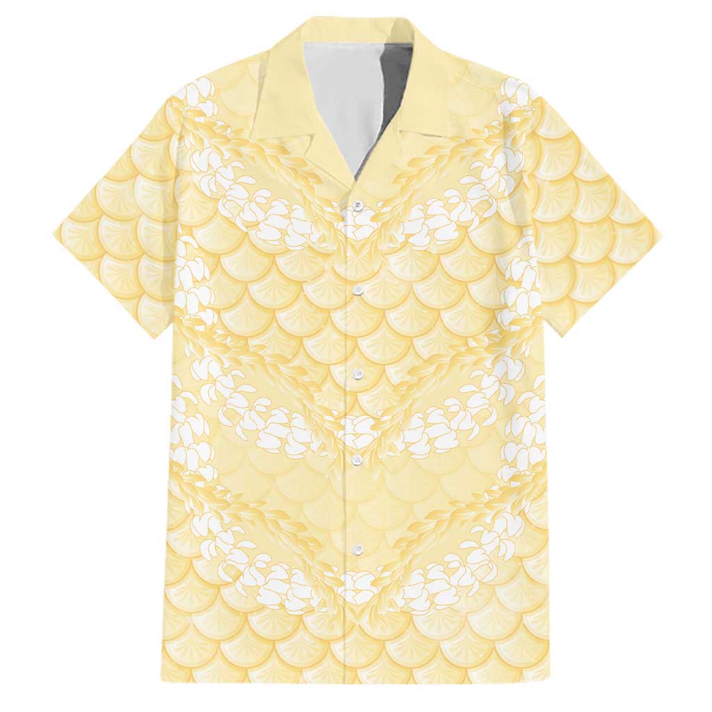 Pastel Yellow Mermaid Puakenikeni Maile Lei Family Matching Summer Maxi Dress and Hawaiian Shirt LT01 Dad's Shirt - Short Sleeve Yellow - Polynesian Pride