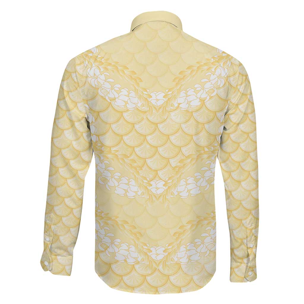 Pastel Yellow Mermaid Puakenikeni Maile Lei Family Matching Summer Maxi Dress and Hawaiian Shirt LT01 - Polynesian Pride