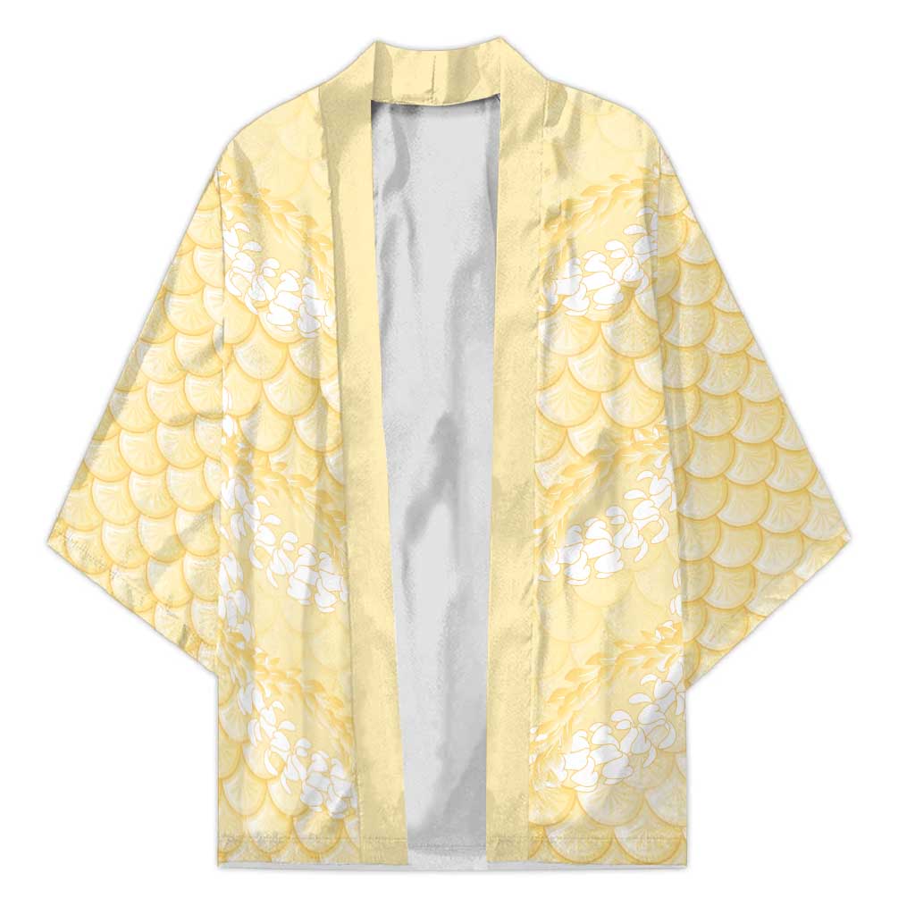 Pastel Yellow Mermaid Puakenikeni Maile Lei Kimono