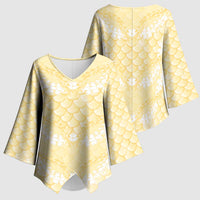 Pastel Yellow Mermaid Puakenikeni Maile Lei Kimono Sleeve Blouse