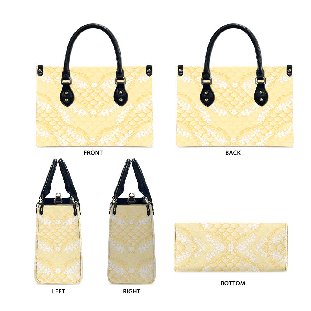 Pastel Yellow Mermaid Puakenikeni Maile Lei Leather Bag