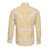 Pastel Yellow Mermaid Puakenikeni Maile Lei Long Sleeve Button Shirt