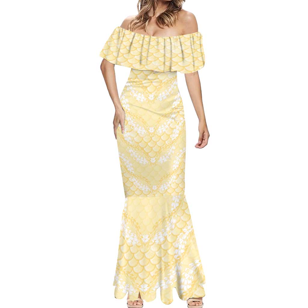 Pastel Yellow Mermaid Puakenikeni Maile Lei Mermaid Dress LT01 - Polynesian Pride
