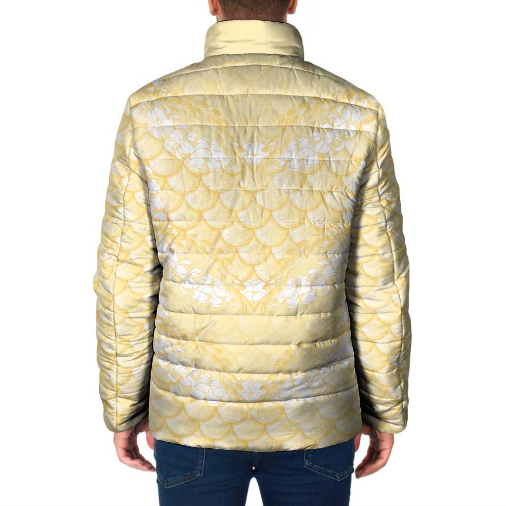 Pastel Yellow Mermaid Puakenikeni Maile Lei Padded Jacket