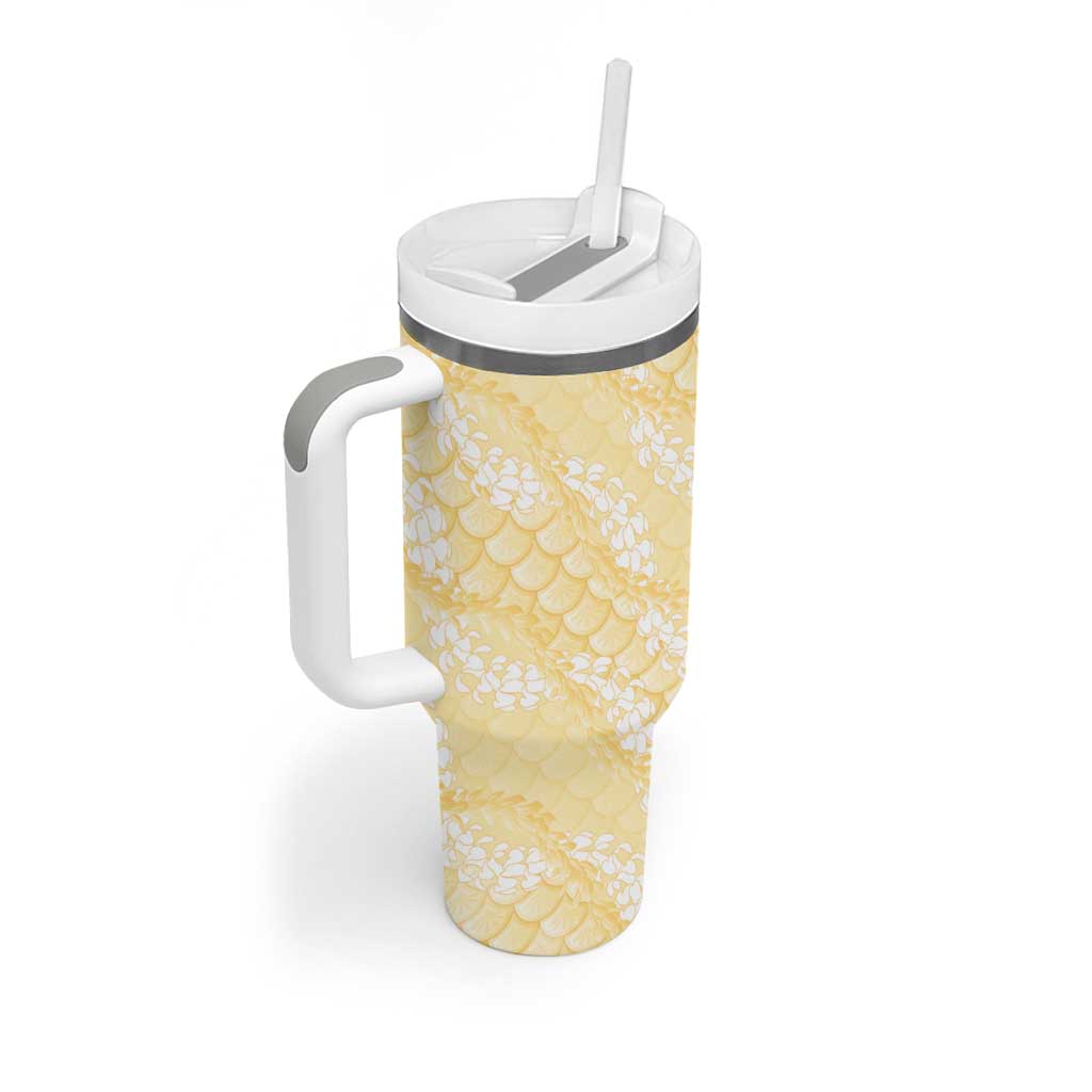Pastel Yellow Mermaid Puakenikeni Maile Lei Tumbler With Handle LT01 - Polynesian Pride