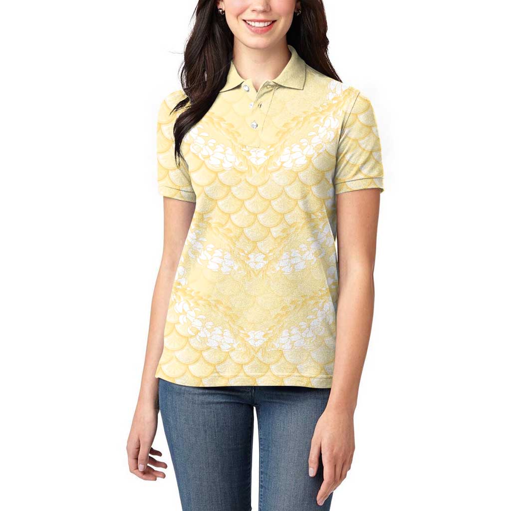 Pastel Yellow Mermaid Puakenikeni Maile Lei Women Polo Shirt