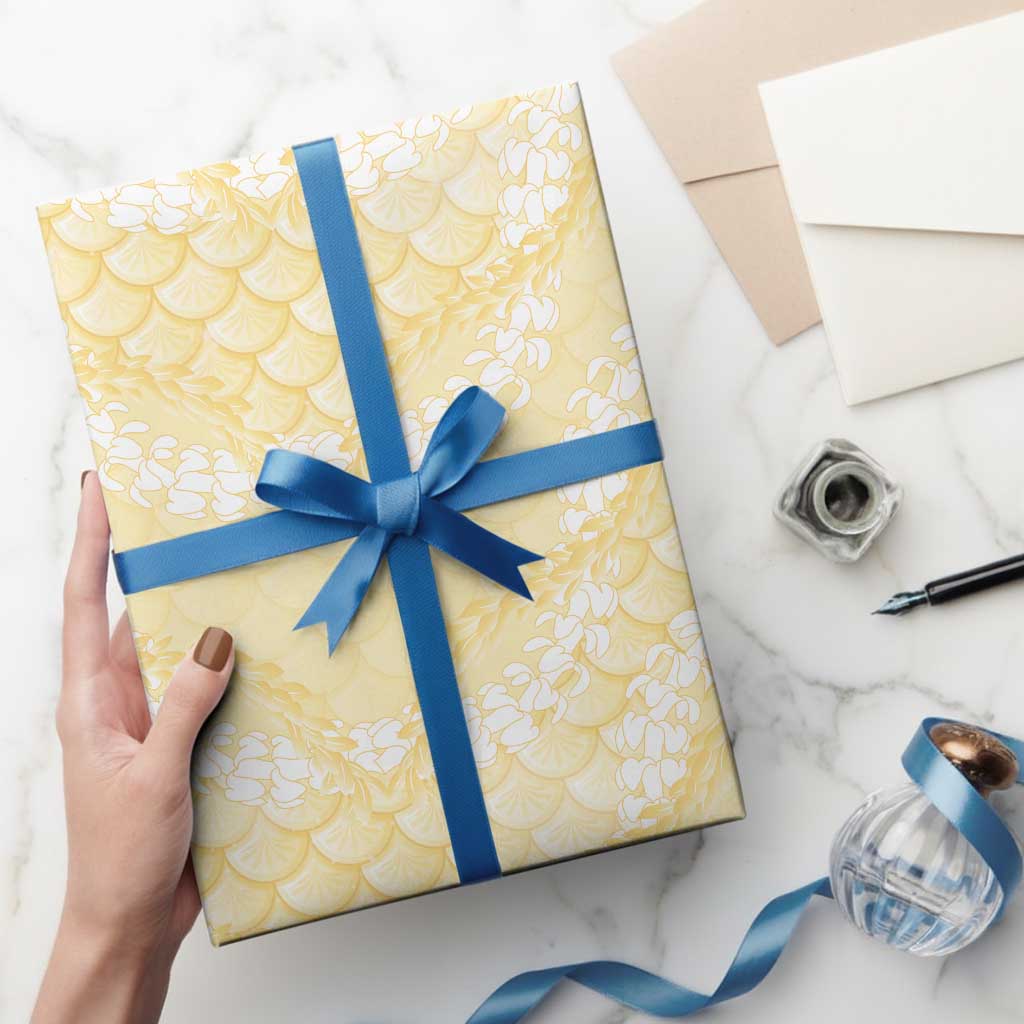 Pastel Yellow Mermaid Puakenikeni Maile Lei Wrapping Paper