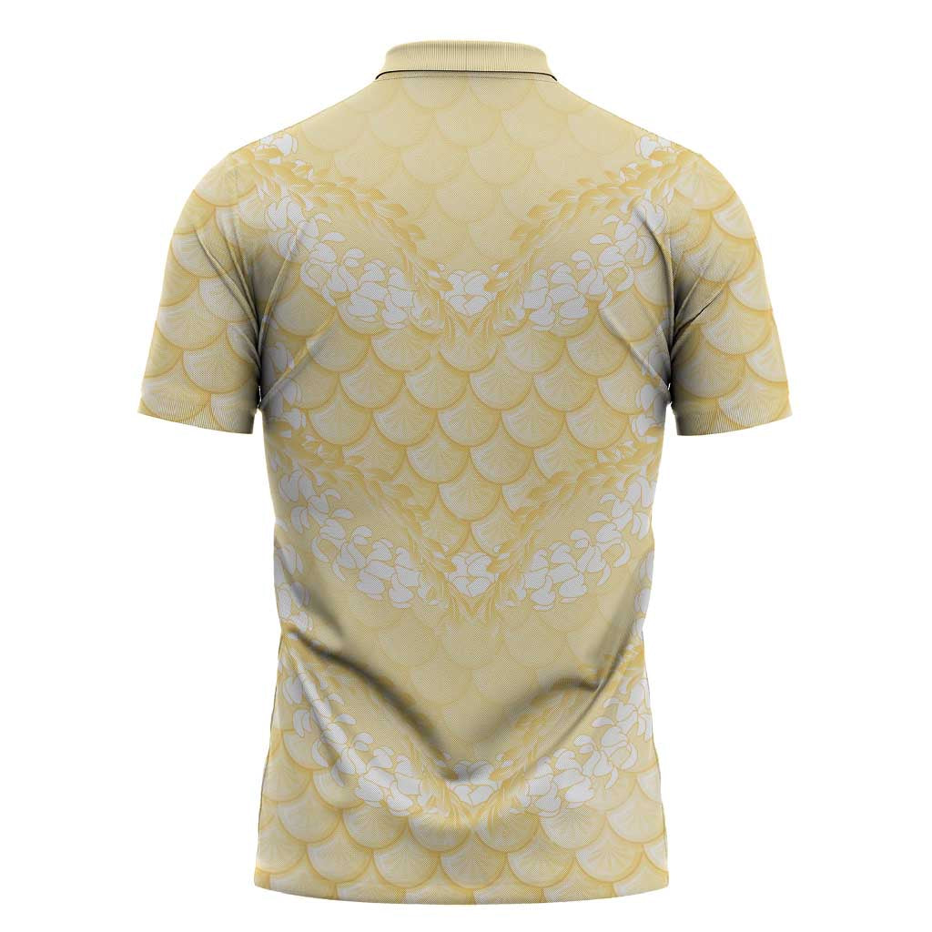 Pastel Yellow Mermaid Puakenikeni Maile Lei Zipper Polo Shirt