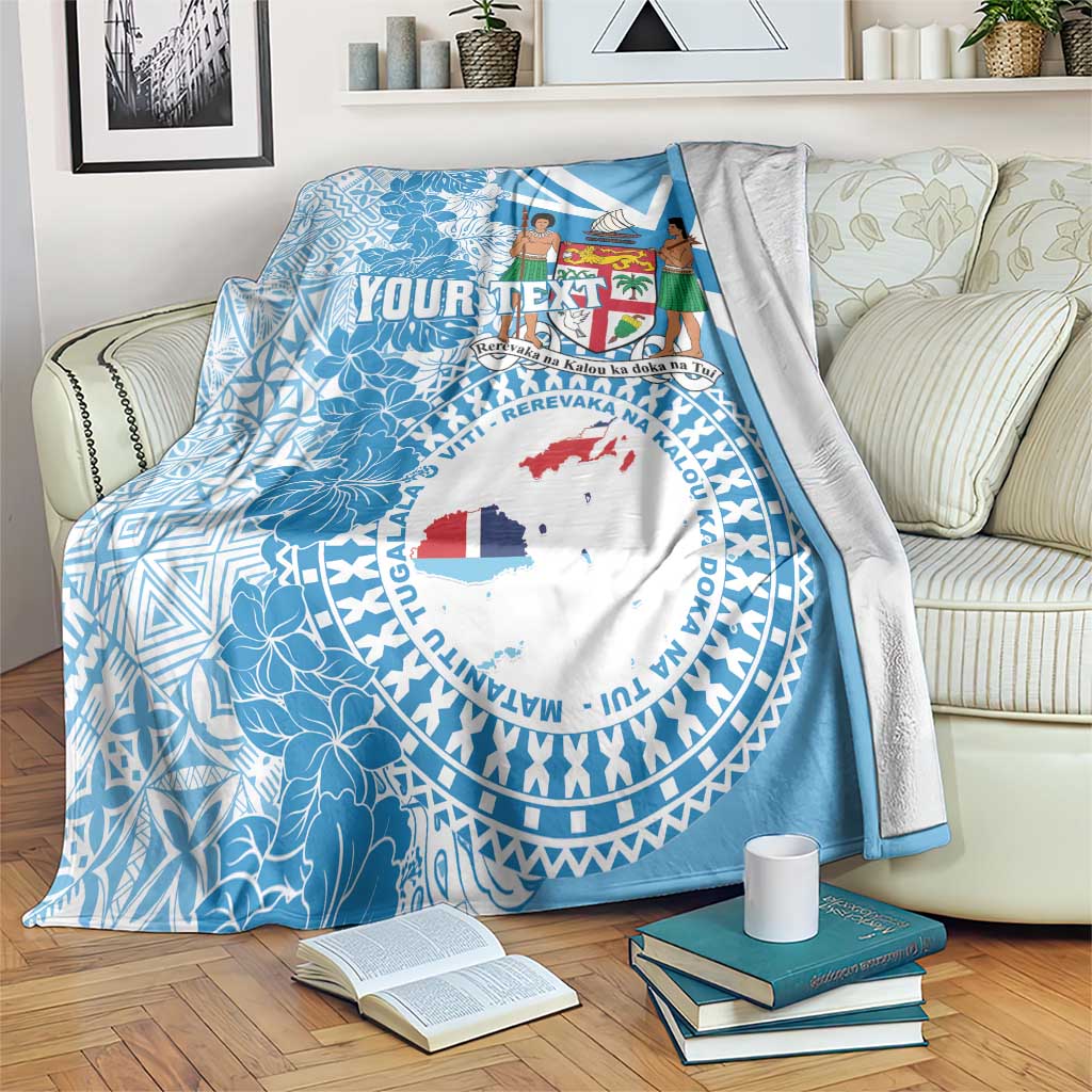 Personalised Fiji Day Blanket Fijian Map Hibiscus Tapa Pattern