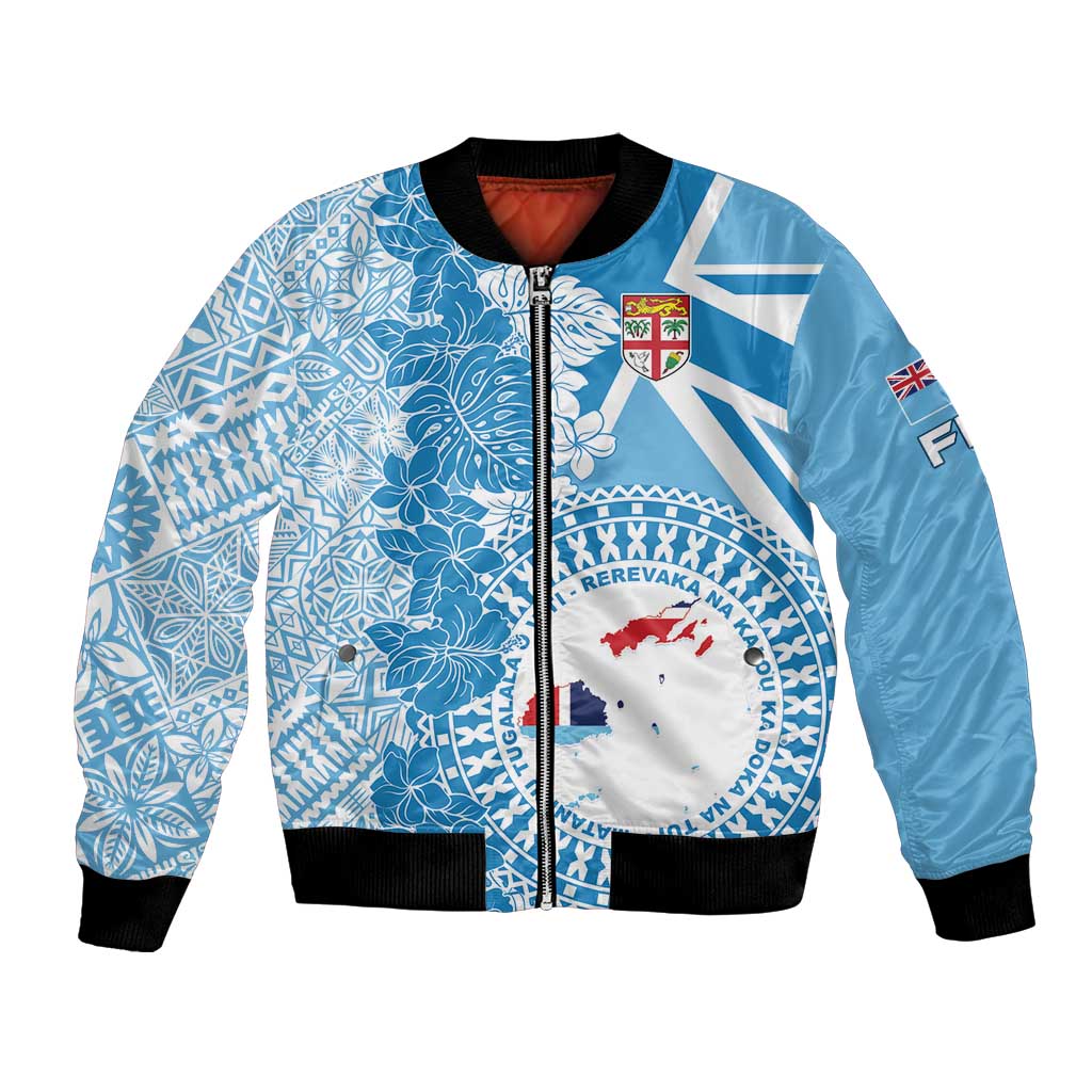 Personalised Fiji Day Bomber Jacket Fijian Map Hibiscus Tapa Pattern LT01