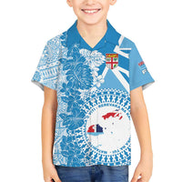 Personalised Fiji Day Family Matching Short Sleeve Bodycon Dress and Hawaiian Shirt Fijian Map Hibiscus Tapa Pattern LT01 Son's Shirt Blue - Polynesian Pride