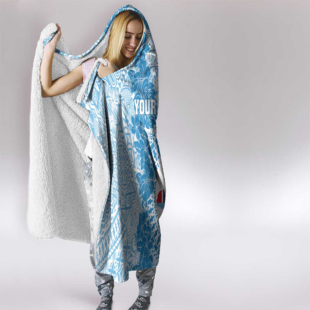 Personalised Fiji Day Hooded Blanket Fijian Map Hibiscus Tapa Pattern