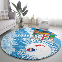 Personalised Fiji Day Round Carpet Fijian Map Hibiscus Tapa Pattern