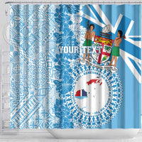 Personalised Fiji Day Shower Curtain Fijian Map Hibiscus Tapa Pattern