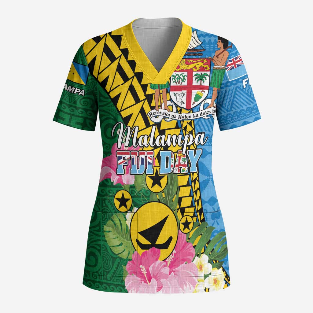 Personalised Malampa Fiji Day Scrub Top Tropical Tapa Pattern - Polynesian Pride