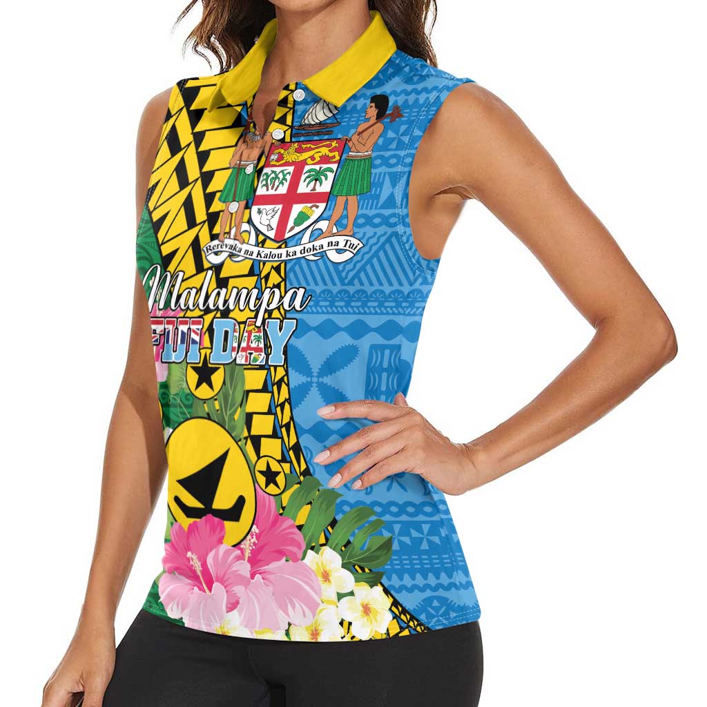Personalised Malampa Fiji Day Women Sleeveless Polo Shirt Tropical Tapa Pattern LT01 - Polynesian Pride