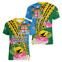 Personalised Malampa Fiji Day Women V-Neck T-Shirt Tropical Tapa Pattern