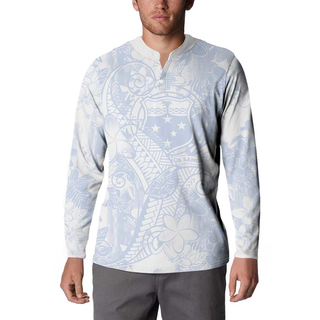 Samoa White Sunday Button Sweatshirt Plumeria Floral