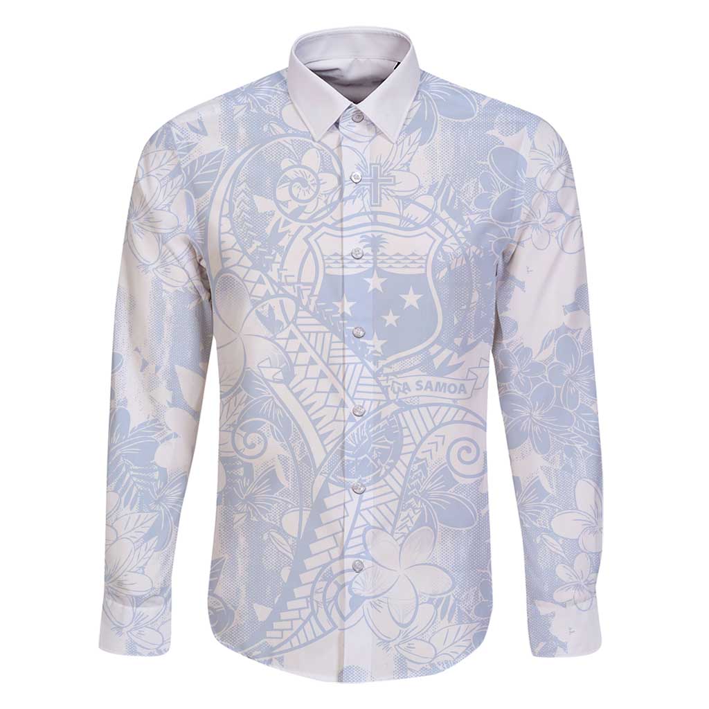 Samoa White Sunday Family Matching Long Sleeve Bodycon Dress and Hawaiian Shirt Plumeria Floral