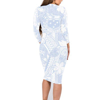 Samoa White Sunday Family Matching Long Sleeve Bodycon Dress and Hawaiian Shirt Plumeria Floral