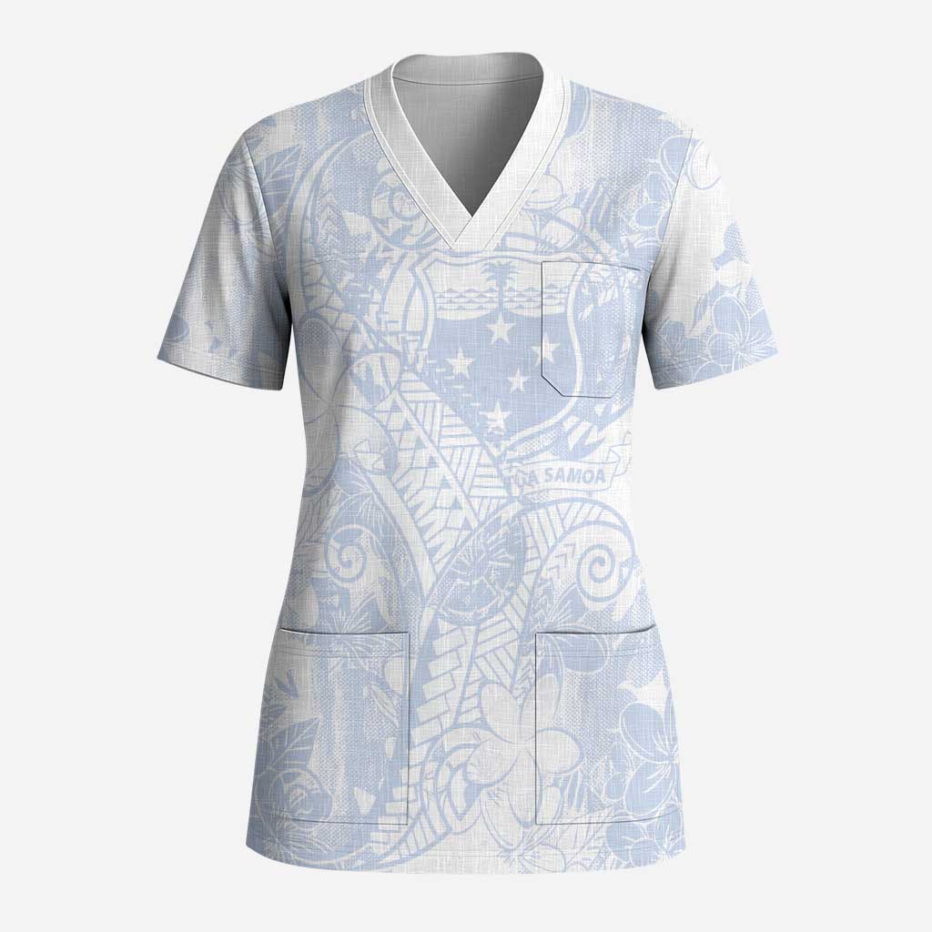 Samoa White Sunday Scrub Top Plumeria Floral - Polynesian Pride