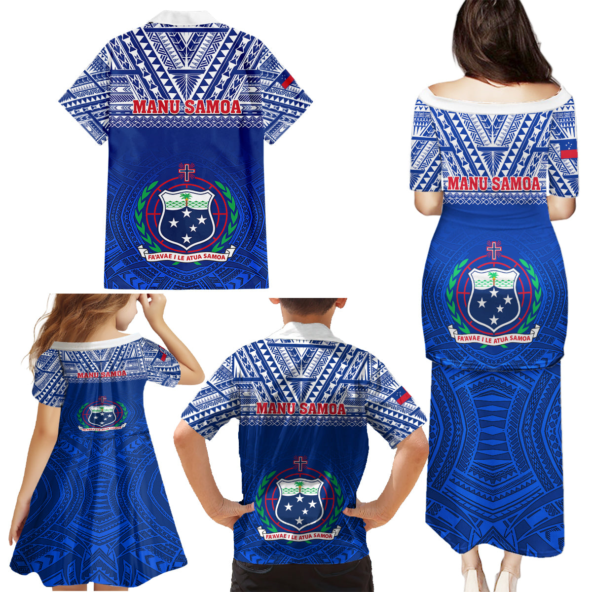 Samoa Rugby Family Matching Puletasi Dress and Hawaiian Shirt Manu Samoa Polynesian Tatoo Pattern LT01 - Polynesian Pride
