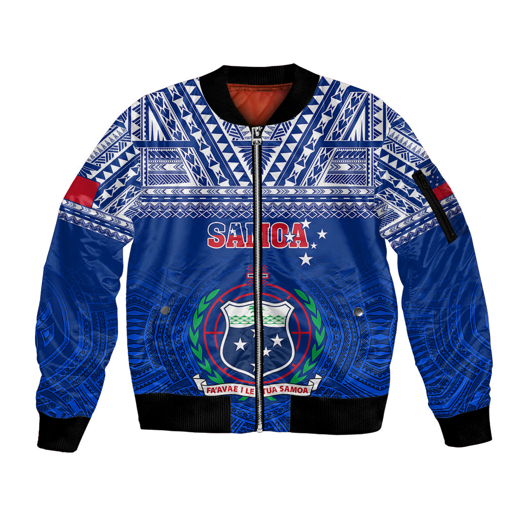 Samoa Rugby Sleeve Zip Bomber Jacket Manu Samoa Polynesian Tatoo Pattern LT01 Unisex Blue - Polynesian Pride