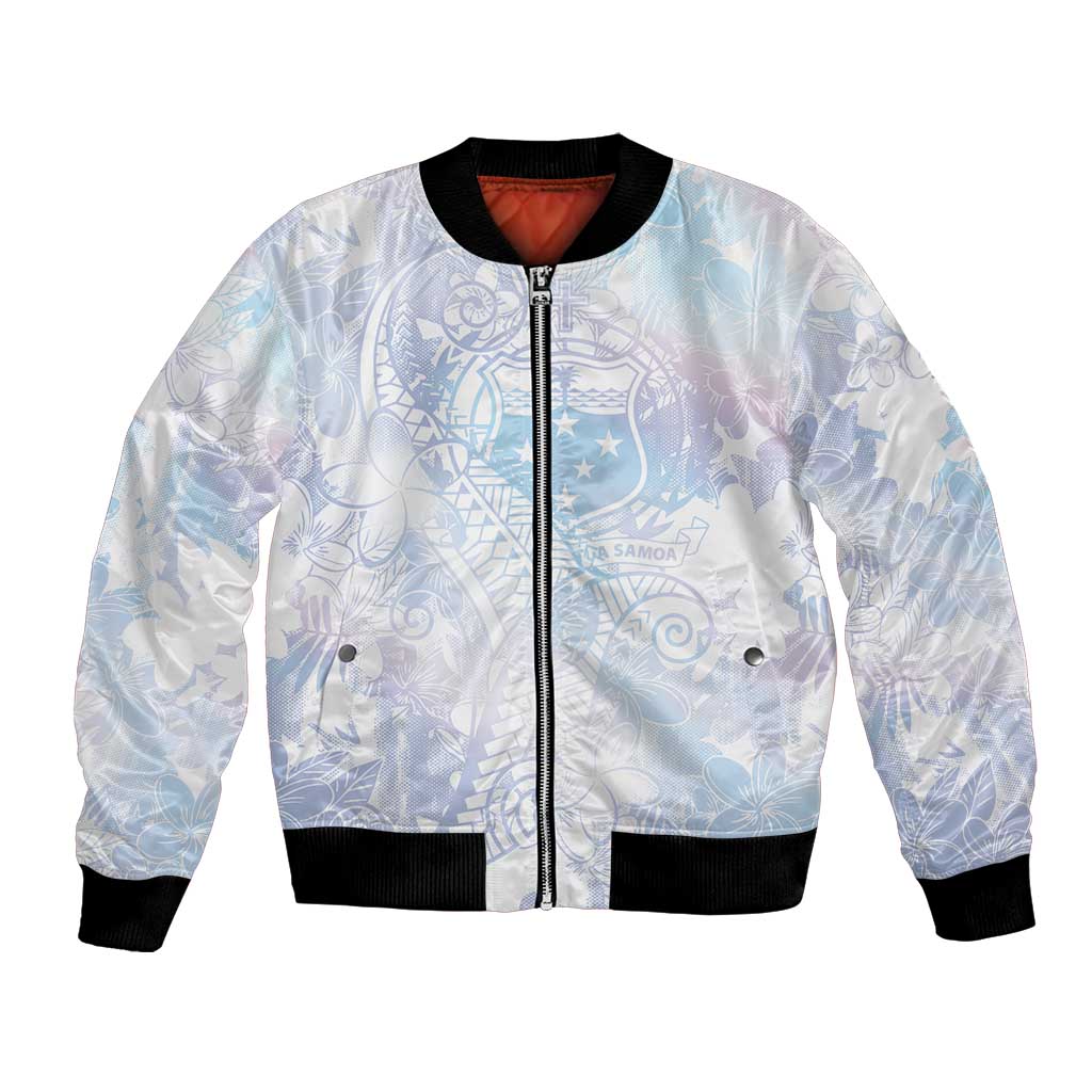 Samoa White Sunday Bomber Jacket Sweet Pastel Plumeria Floral