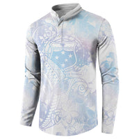 Samoa White Sunday Button Sweatshirt Sweet Pastel Plumeria Floral