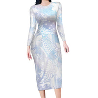 Samoa White Sunday Family Matching Long Sleeve Bodycon Dress and Hawaiian Shirt Sweet Pastel Plumeria Floral