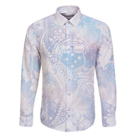 Samoa White Sunday Family Matching Off The Shoulder Long Sleeve Dress and Hawaiian Shirt Sweet Pastel Plumeria Floral