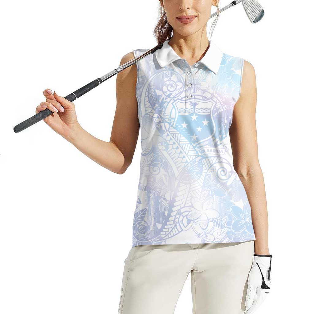 Samoa White Sunday Women Sleeveless Polo Shirt Sweet Pastel Plumeria Floral