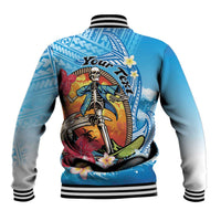 Personalized Aloha Hawaii Skeleton Surfing Baseball Jacket Tribal Shark Plumeria