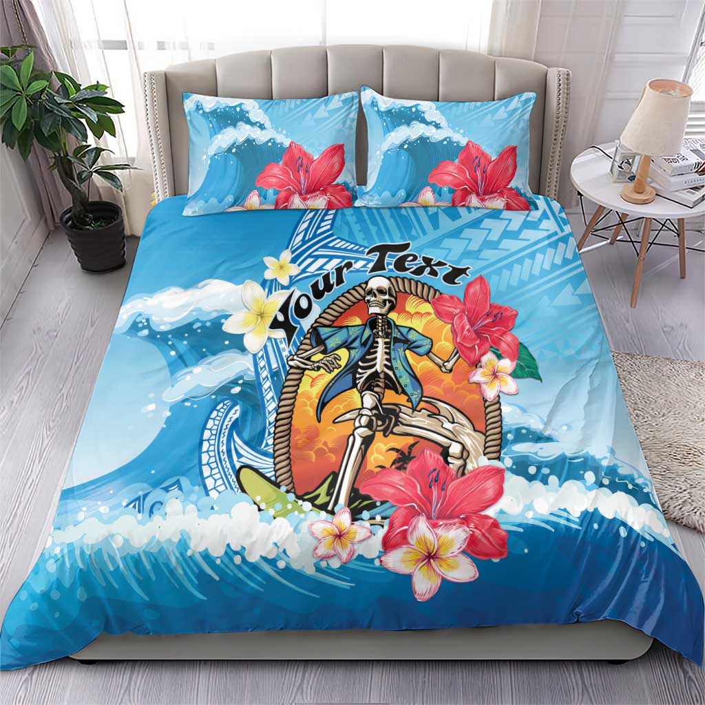 Personalized Aloha Hawaii Skeleton Surfing Bedding Set Tribal Shark Plumeria