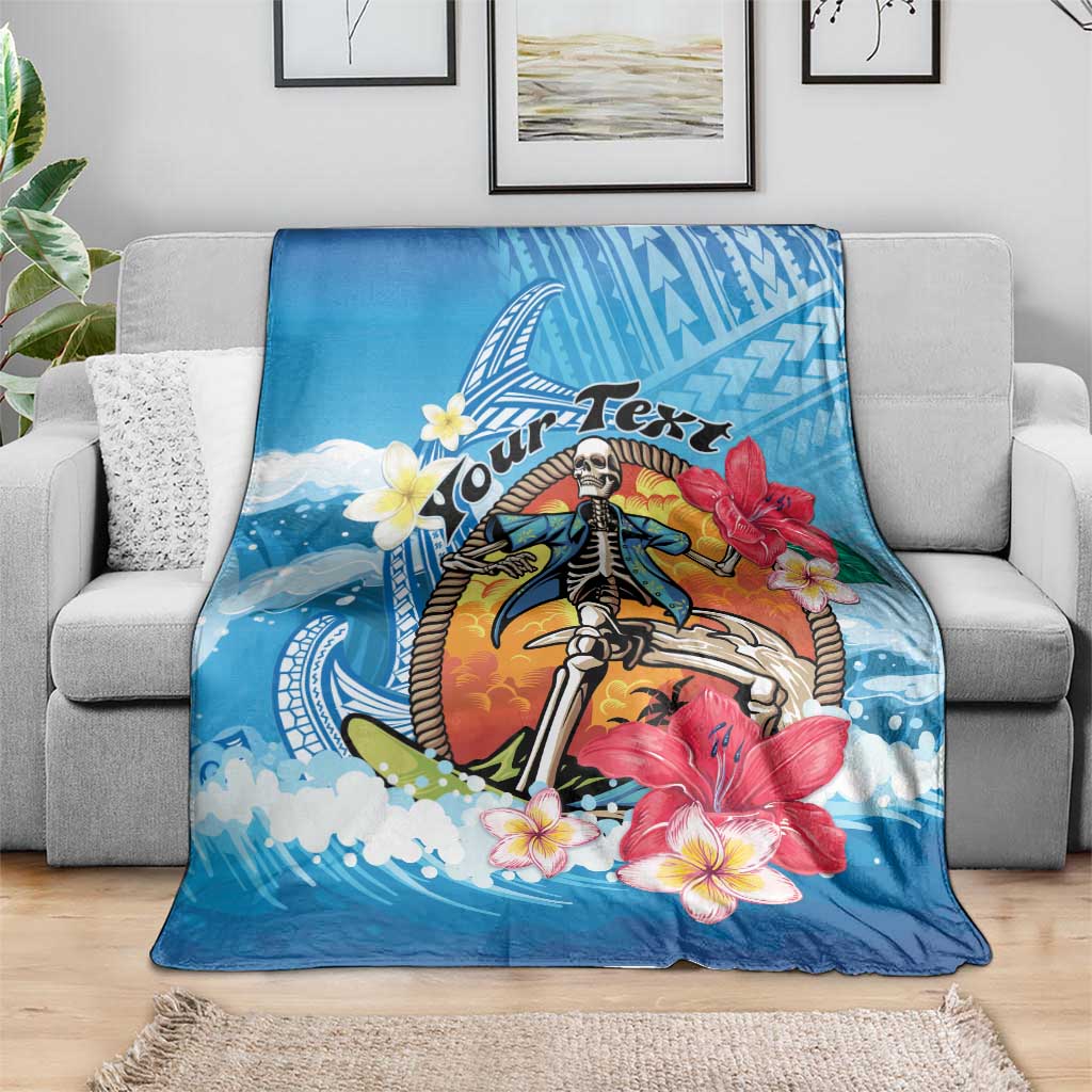Personalized Aloha Hawaii Skeleton Surfing Blanket Tribal Shark Plumeria