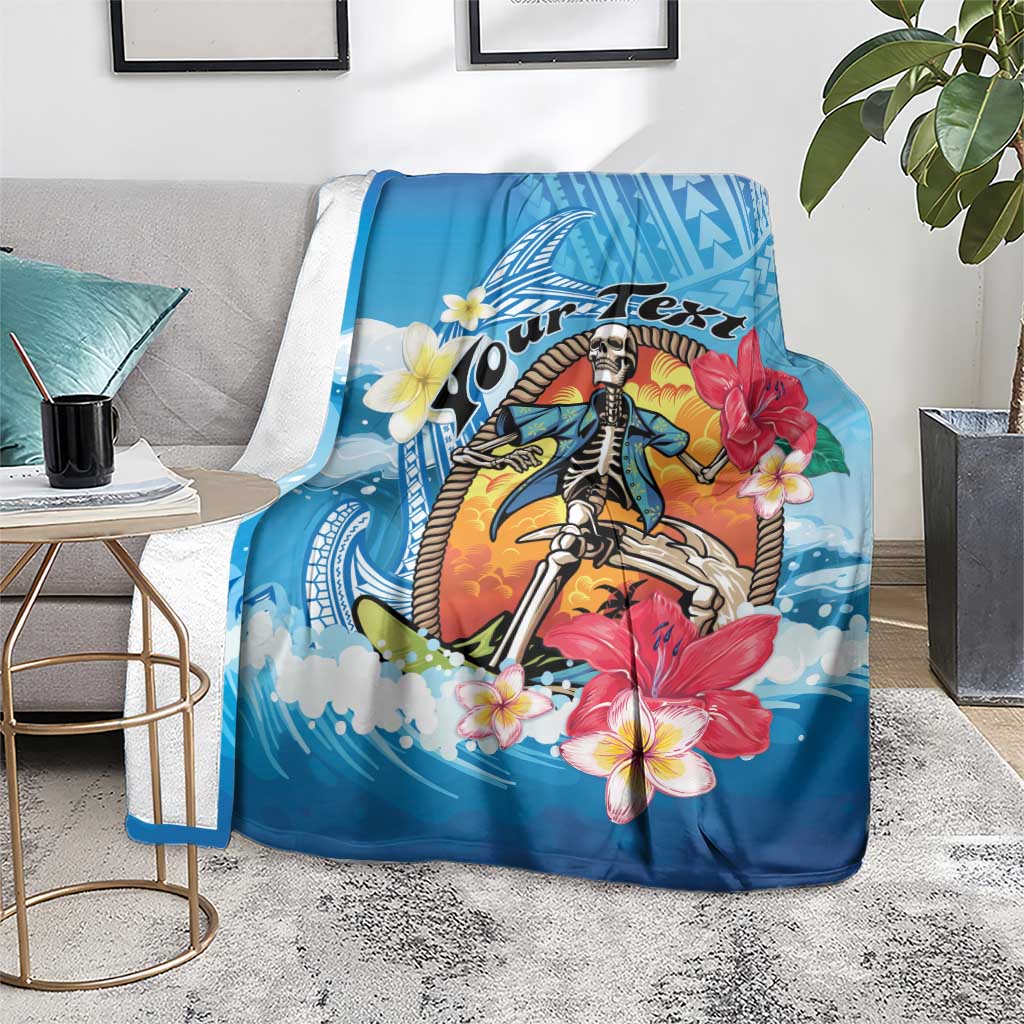 Personalized Aloha Hawaii Skeleton Surfing Blanket Tribal Shark Plumeria