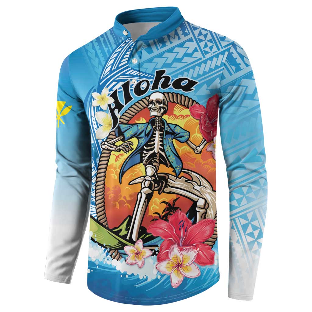 Personalized Aloha Hawaii Skeleton Surfing Button Sweatshirt Tribal Shark Plumeria
