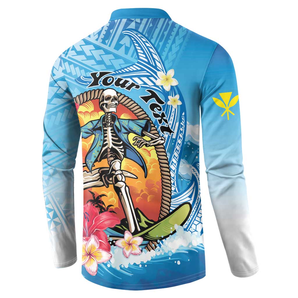 Personalized Aloha Hawaii Skeleton Surfing Button Sweatshirt Tribal Shark Plumeria