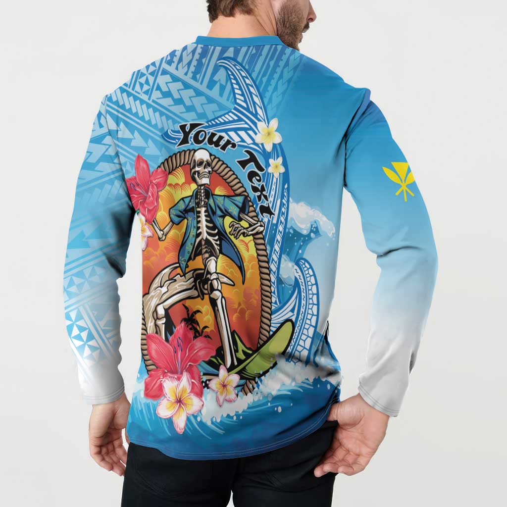 Personalized Aloha Hawaii Skeleton Surfing Button Sweatshirt Tribal Shark Plumeria