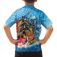Personalized Aloha Hawaii Skeleton Surfing Family Matching Long Sleeve Bodycon Dress and Hawaiian Shirt Tribal Shark Plumeria LT01 - Polynesian Pride