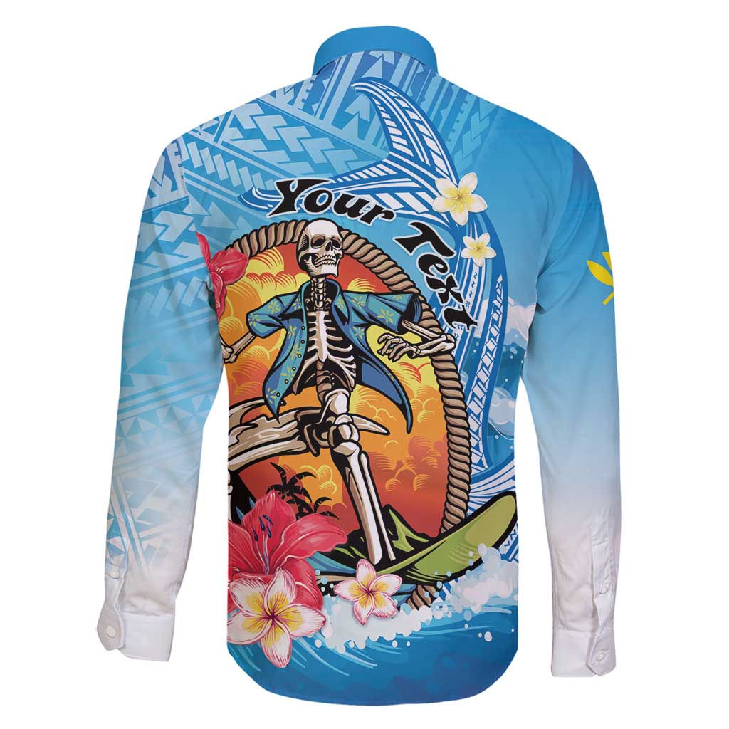 Personalized Aloha Hawaii Skeleton Surfing Family Matching Long Sleeve Bodycon Dress and Hawaiian Shirt Tribal Shark Plumeria LT01 - Polynesian Pride