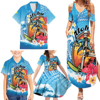 Personalized Aloha Hawaii Skeleton Surfing Family Matching Summer Maxi Dress and Hawaiian Shirt Tribal Shark Plumeria