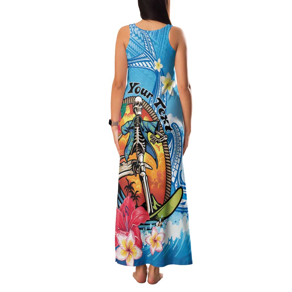 Personalized Aloha Hawaii Skeleton Surfing Family Matching Tank Maxi Dress and Hawaiian Shirt Tribal Shark Plumeria