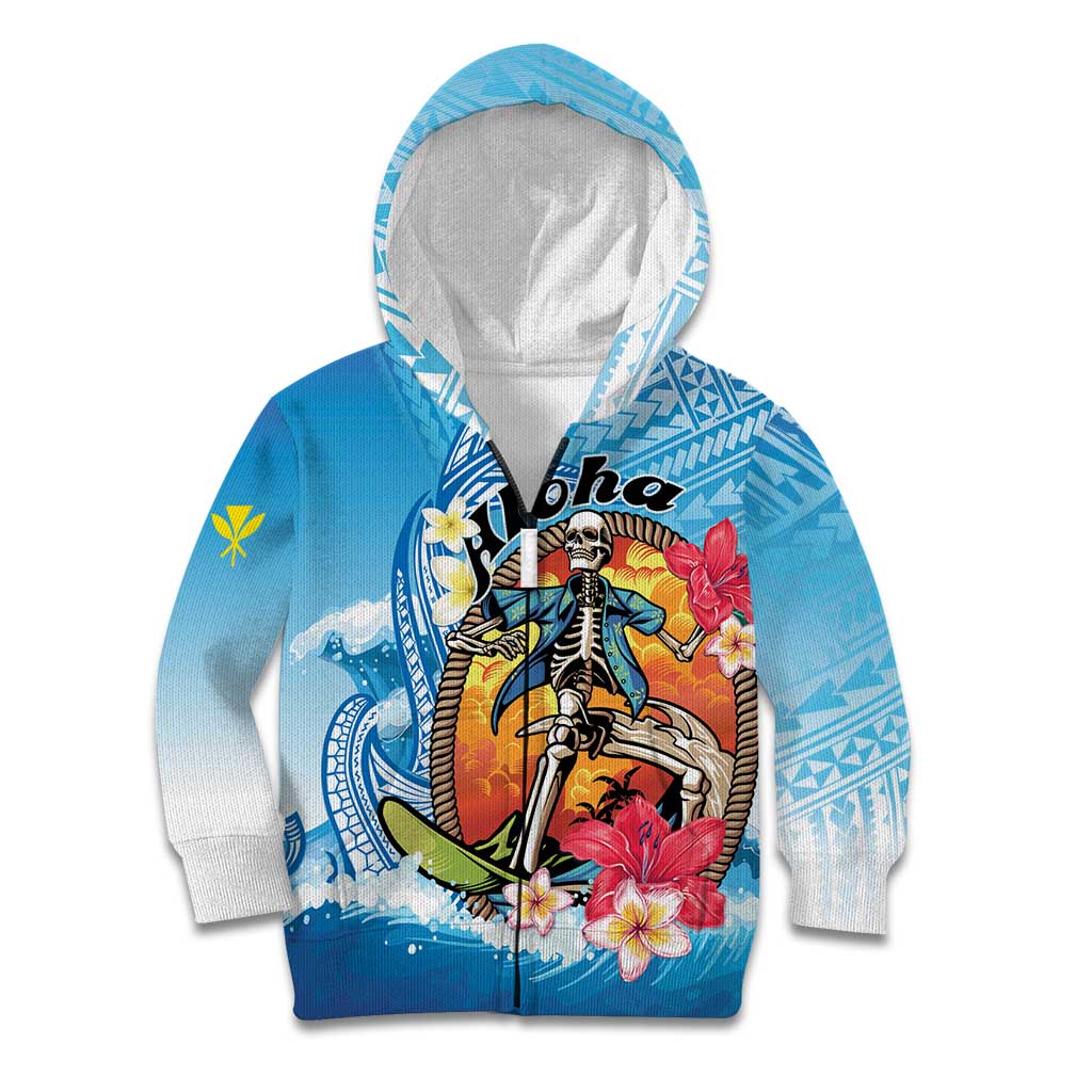 Personalized Aloha Hawaii Skeleton Surfing Kid Hoodie Tribal Shark Plumeria