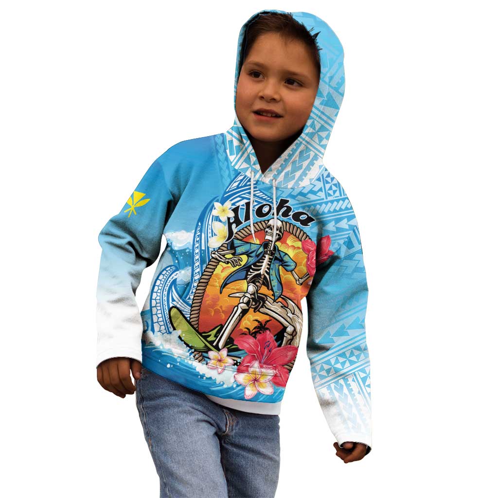 Personalized Aloha Hawaii Skeleton Surfing Kid Hoodie Tribal Shark Plumeria