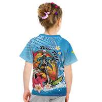 Personalized Aloha Hawaii Skeleton Surfing Kid T Shirt Tribal Shark Plumeria