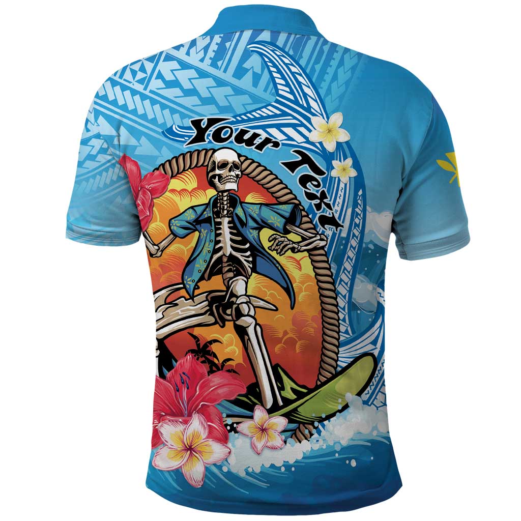 Personalized Aloha Hawaii Skeleton Surfing Polo Shirt Tribal Shark Plumeria